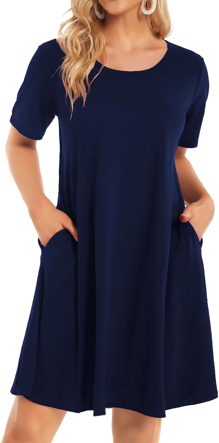 Womens Summer Dresses Beach Casual Loose Tshirt Floral Short Sleeve Flowy Pockets Sundresses