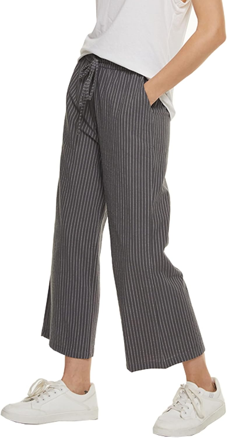 Womens Linen Wide Leg Pants High Waisted Drawstring Loose Pants with Pocket