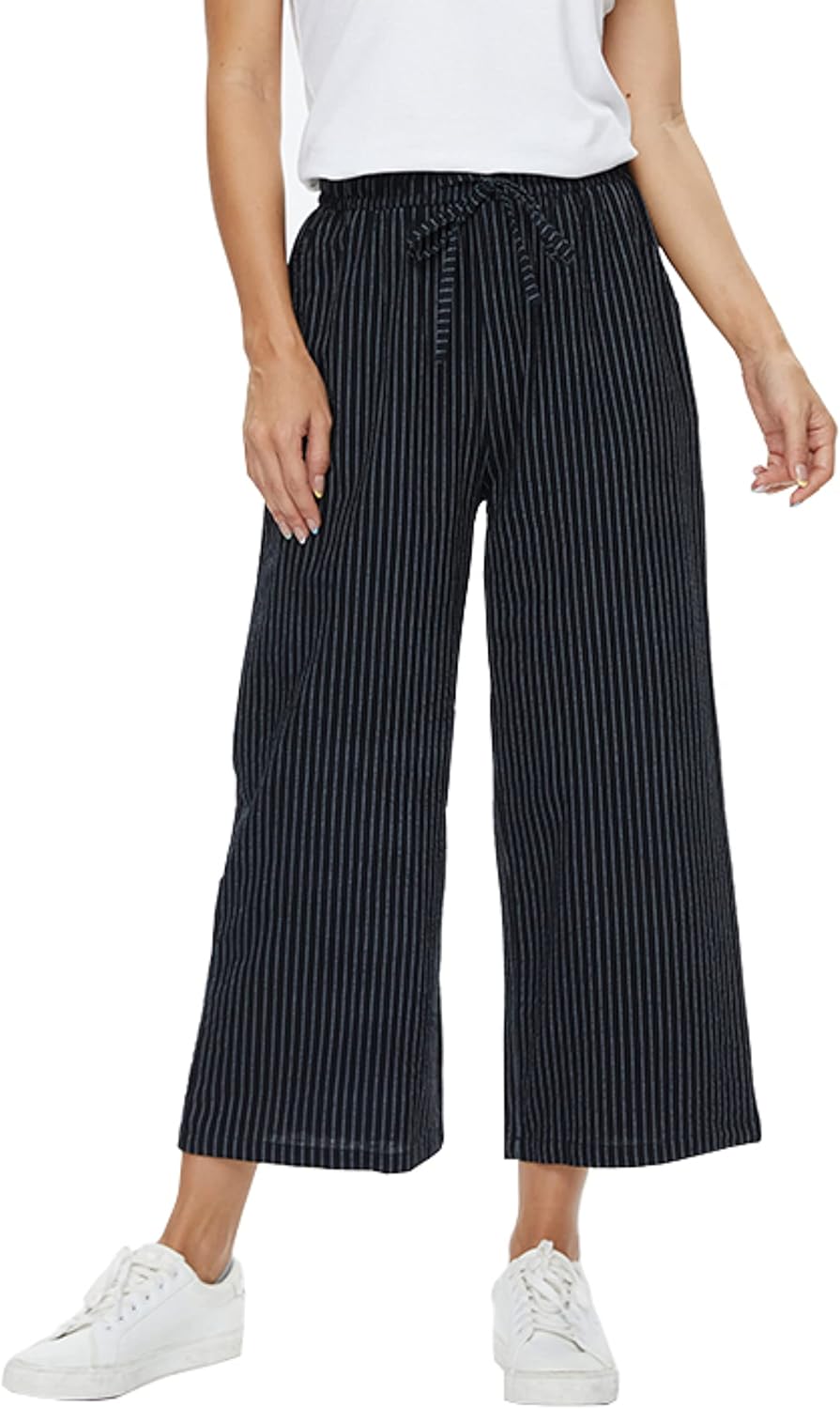 Womens Linen Wide Leg Pants High Waisted Drawstring Loose Pants with Pocket